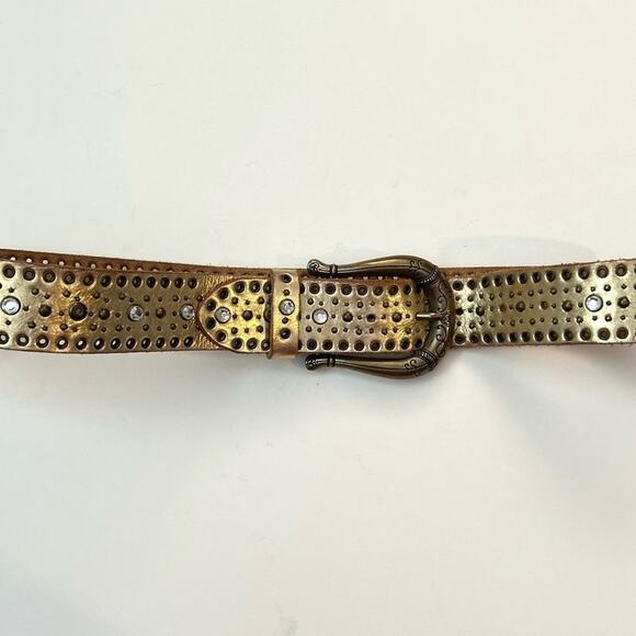Fossil Gold Metallic Leather Belt, Studded with Rhinestones and Grommets, Size S - Picture 4 of 16